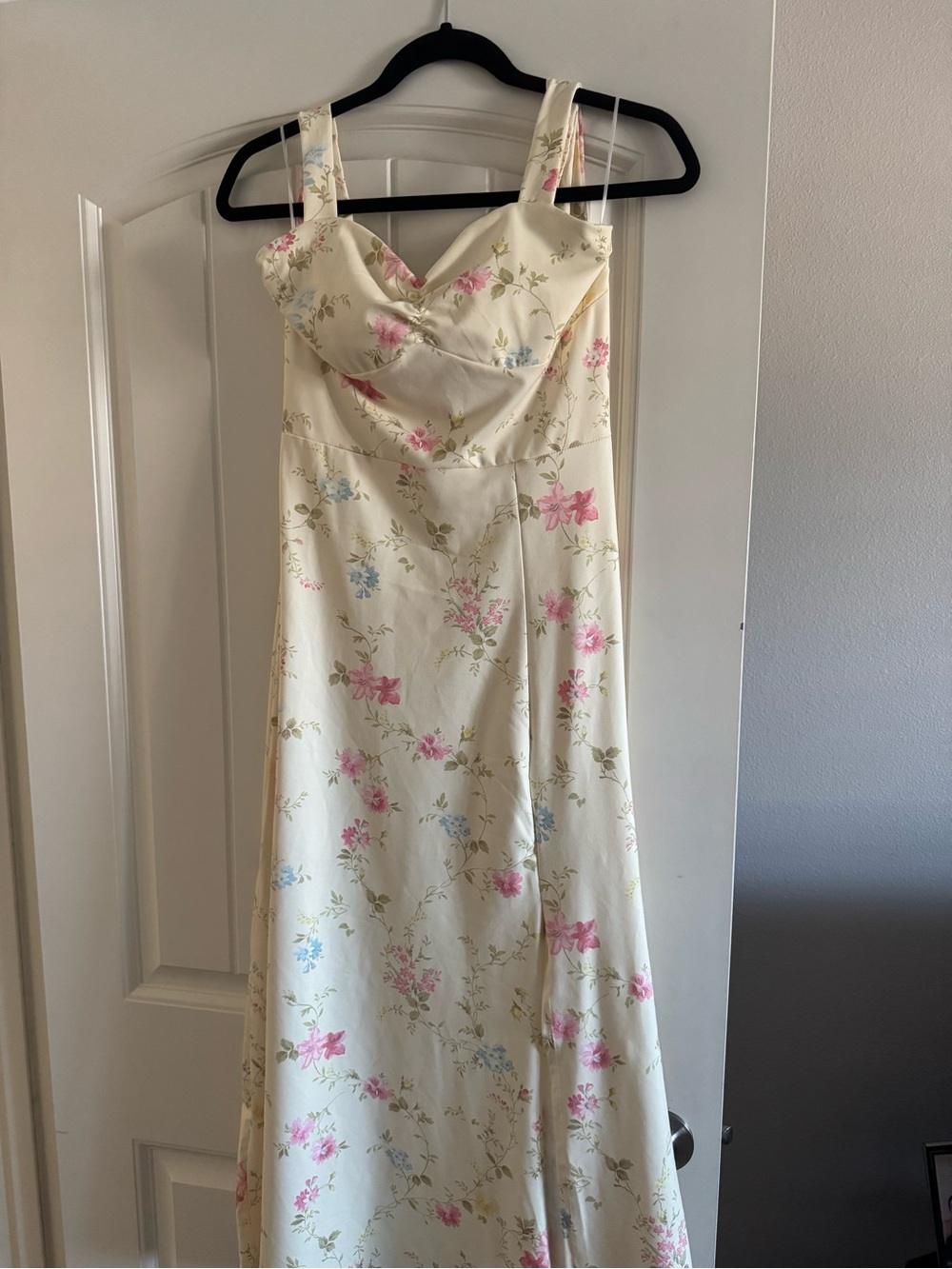 Cider Cream Maxi Dress with Pink & Blue Floral Print